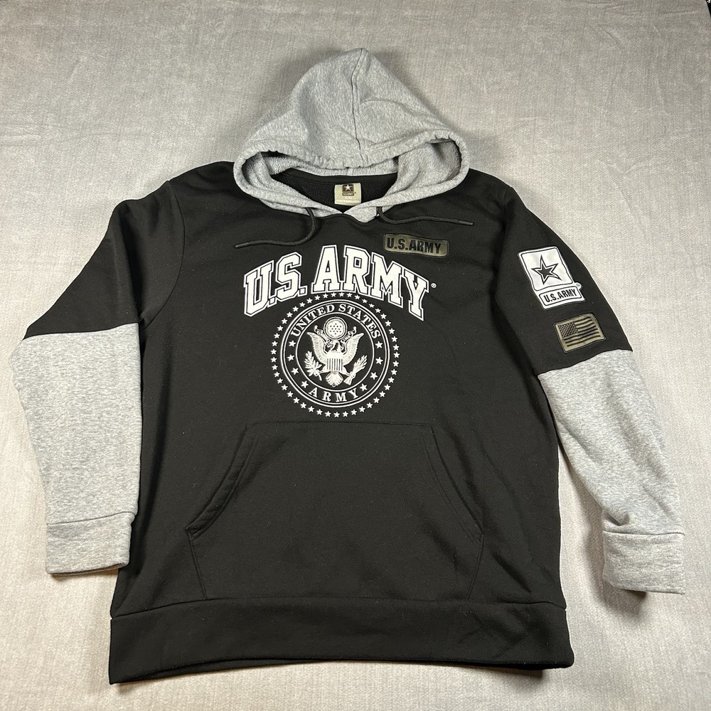 HKY Sportswear U.S. Army Colorblock Pullover Hoodie Black/Grey XL
